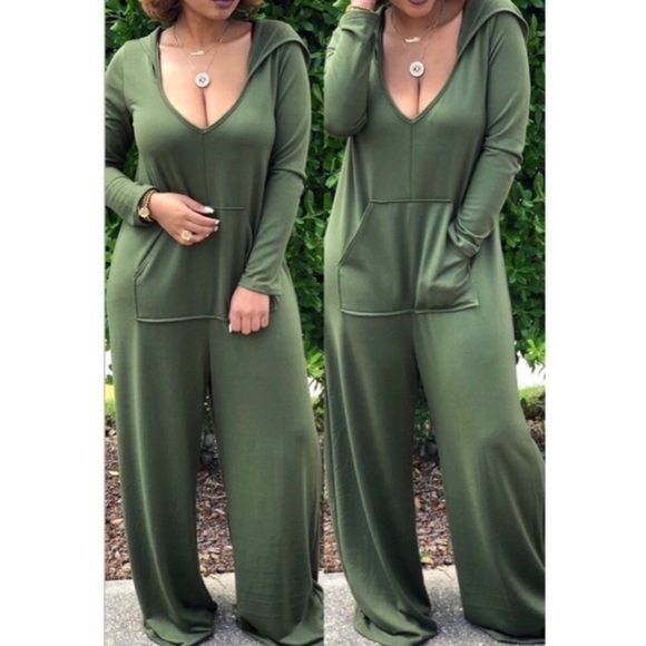 Hooded One Piece Jumpsuit Hunter Green - Picture 1 of 3